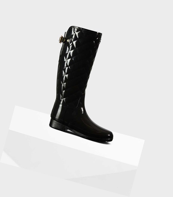 Stivali Alti Donna Hunter Refined Slim Fit Trapuntato Alti Wellington Adjustable Nere | TZBLND-185