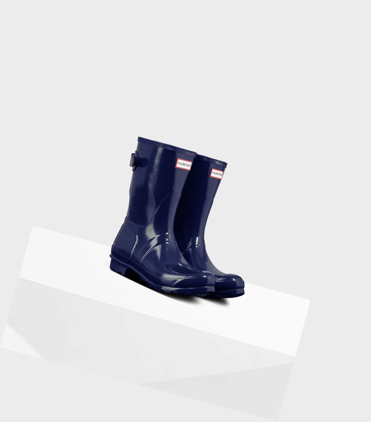Stivali Corti Donna Hunter Original Corta Back Gloss Wellington Adjustable Blu | MDSRWU-812